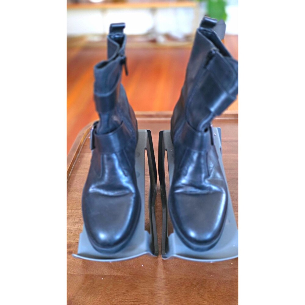 Emanuele Crasto Black Leather Motorcycle/Combat Boots Made In Italy Zip 6.5